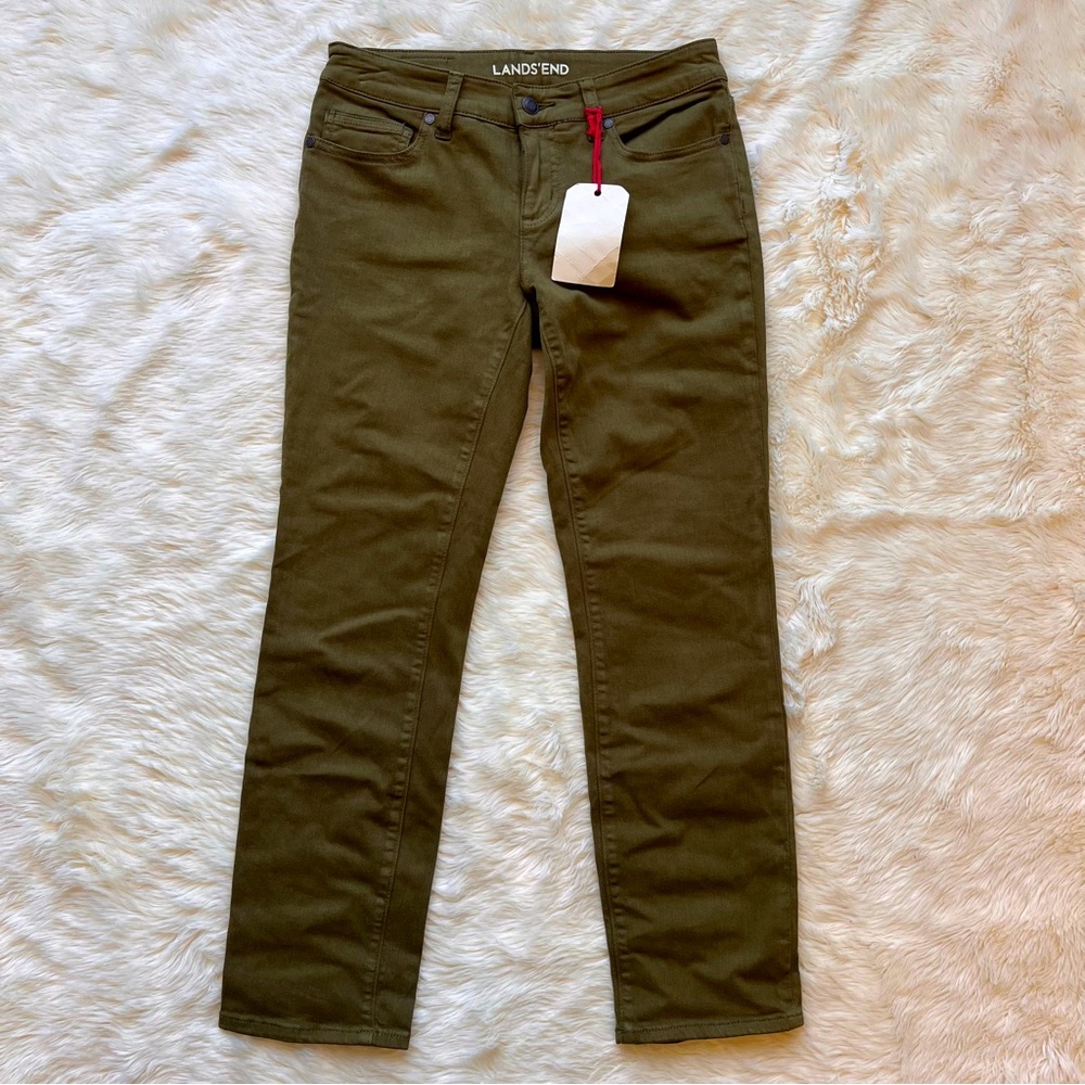 NWOT Lands End Not Too Low Rise Slim Green Colored Solid Jean Womens Size 2